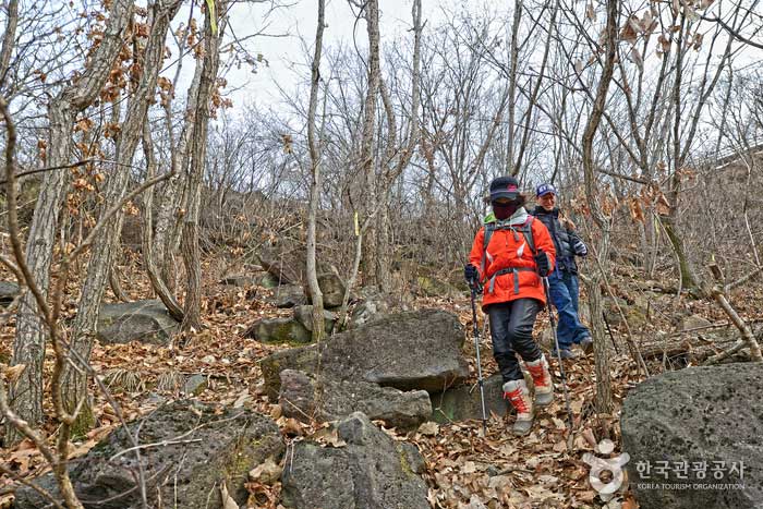 Reisende, die auf dem Hantan River Trail wandern - Cheorwon-Pistole, Gangwon-do, Korea (https://codecorea.github.io)