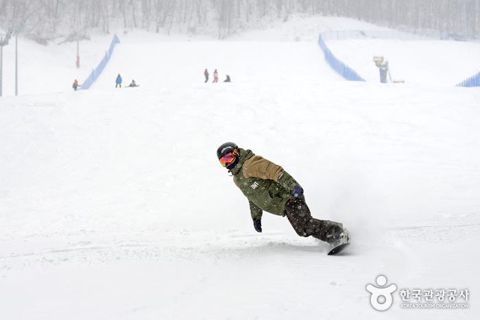 Während der Öffnungszeit können sowohl Board als auch Ski benutzt werden - Pyeongchang-Pistole, Gangwon, Südkorea (https://codecorea.github.io)