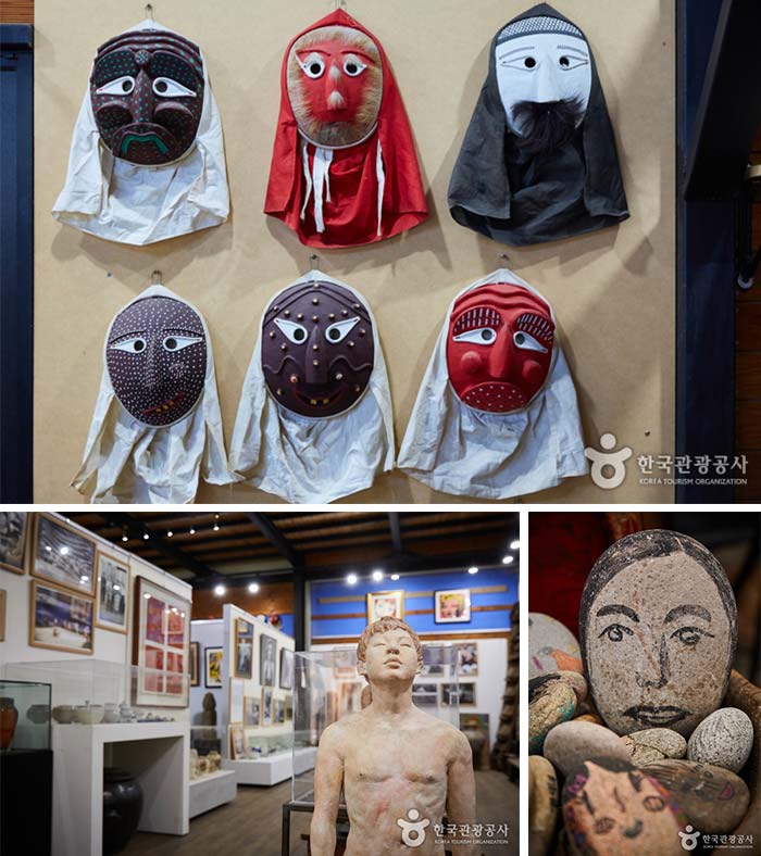 Verschiedene Gesichtsskulpturen einschließlich Masken, Skulpturen - Gwangju, Gyeonggi, Südkorea (https://codecorea.github.io)