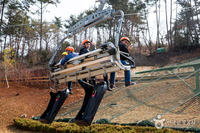 Rouge sled is carried behind a chairlift - Tongyeong, Gyeongnam, Korea (https://codecorea.github.io)