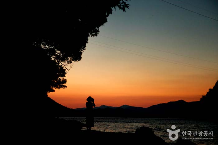 Sonnenuntergangsansicht von Dongbaek-Gil - Goheung-Pistole, Jeonnam, Korea (https://codecorea.github.io)