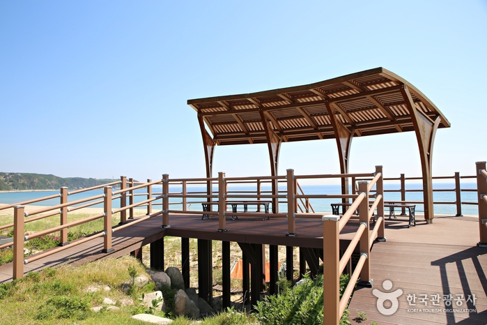 Hay una vista y área de descanso al comienzo de la playa de Geumjin. - Gangneung, Corea del Sur (https://codecorea.github.io)