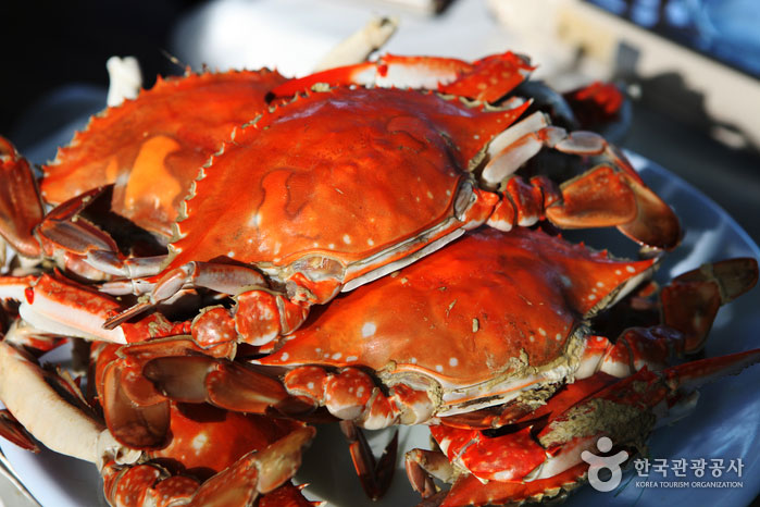Weibliche Krabbe im Frühjahr und Krabbe im Herbst. Gedämpfte Krabbe mit Fleisch gefüllt - Seocheon-gun, Chungcheongnam-do, Korea (https://codecorea.github.io)