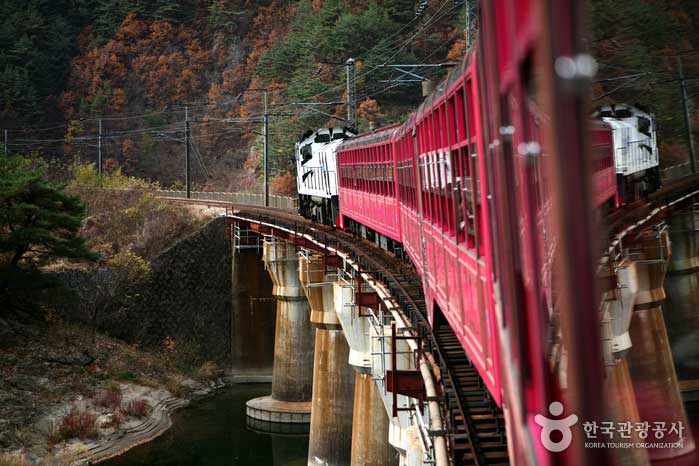 V-поезд, идущий через каньон Baekdu-Daegan - Taebaek-si, Канвондо, Корея (https://codecorea.github.io)