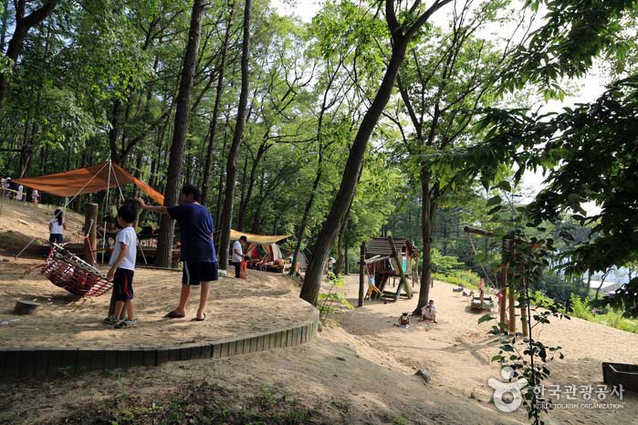 Umweltfreundlicher Waldspielplatz mit Holz dekoriert - Yongin-si, Gyeonggi-do, Korea (https://codecorea.github.io)
