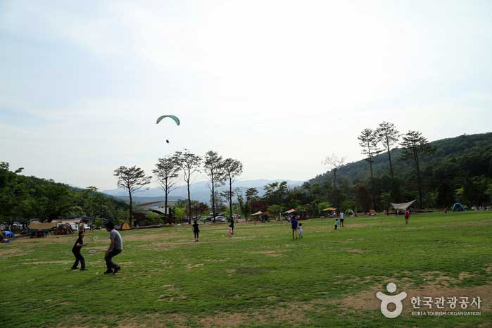 Parapente glissant sur la place herbeuse - Yongin-si, Gyeonggi-do, Corée (https://codecorea.github.io)