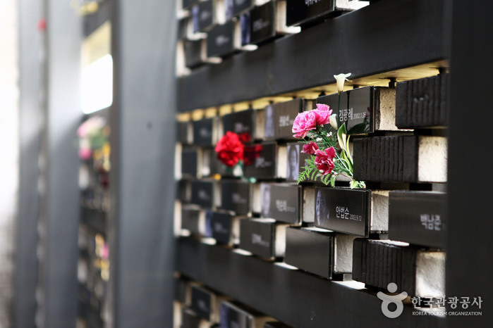Fleurs commémoratives dans les crevasses - Mapo-gu, Séoul, Corée (https://codecorea.github.io)