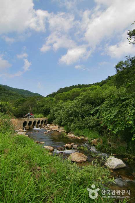 La route menant au bout de l'eau le long de la vallée - Chuncheon, Gangwon, Corée (https://codecorea.github.io)