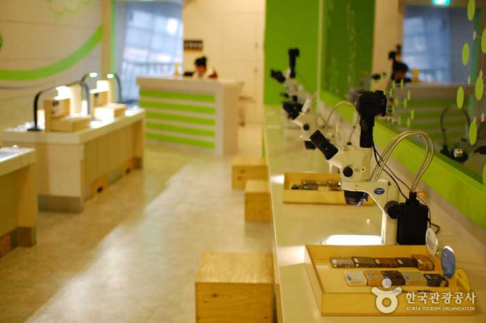 La sala de educación en geología y ciencias puede observar varias rocas y minerales - Yuseong-gu, Daejeon, Corea (https://codecorea.github.io)
