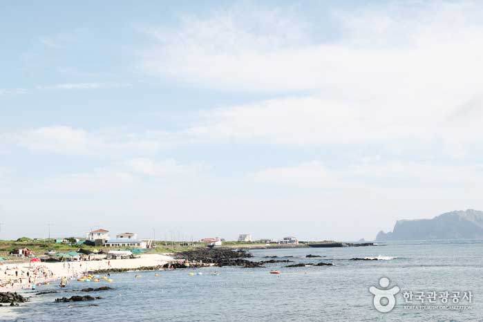 La playa de bultos del mar rojo de Udo formada por el endurecimiento de las algas rojas - Ciudad de Jeju, Jeju, Corea (https://codecorea.github.io)