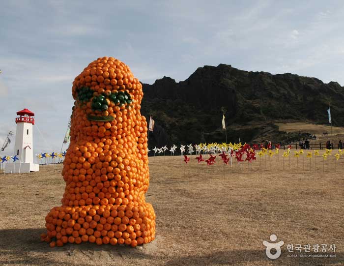 Dol hareubang made of oranges - Seogwipo, Jeju, Korea (https://codecorea.github.io)