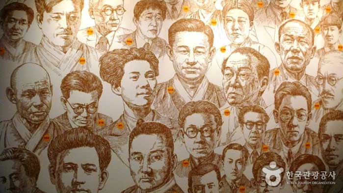 Стена с литературными лицами - Чон-гу, Инчхон, Корея (https://codecorea.github.io)
