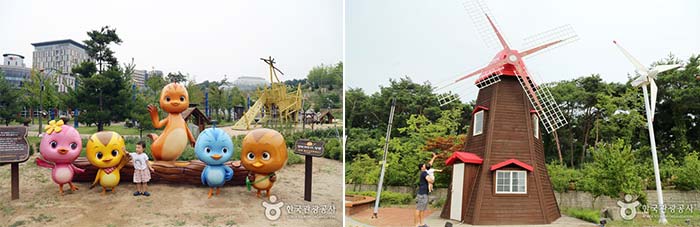 [Слева / Справа] Зона семейной фотографии Катури / Ветряная мельница в парке - Andong City, Кёнбук, Корея (https://codecorea.github.io)