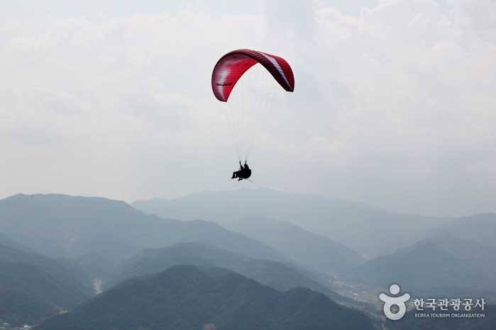 A paraglider flying like a bird is cool - Pyeongchang-gun, Gangwon-do, Korea (https://codecorea.github.io)
