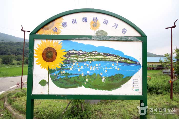 交差点で「無王里ひまわり道」ガイドマップを見ることができます - 韓国Yang平郡 (https://codecorea.github.io)
