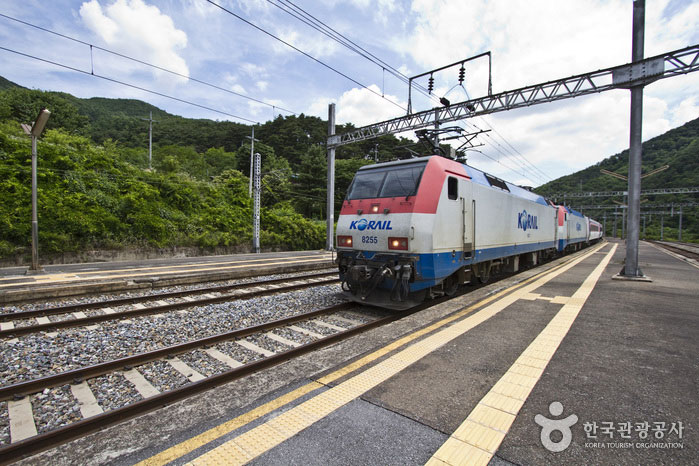 Estación de Samtan y tren de la línea Chungbuk - Chungju, Chungbuk, Corea del Sur (https://codecorea.github.io)