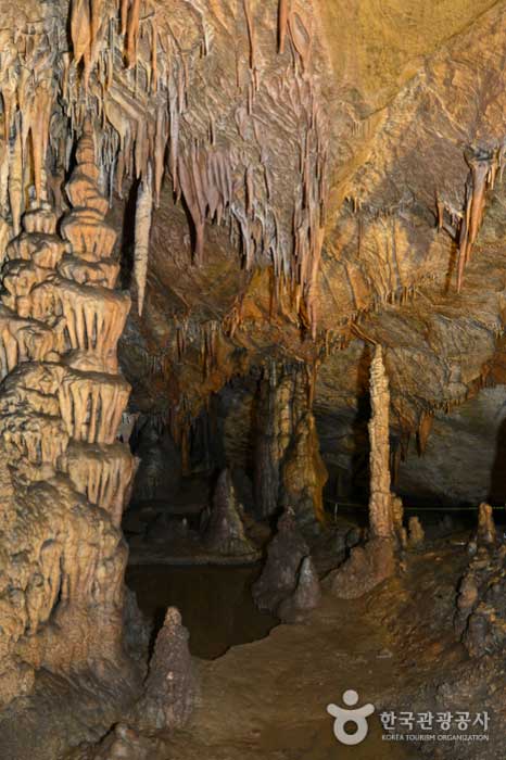Vous pouvez observer diverses stalactites de stalagmites dans la grotte de Baekyong. - Pyeongchang-gun, Gangwon, Corée du Sud (https://codecorea.github.io)