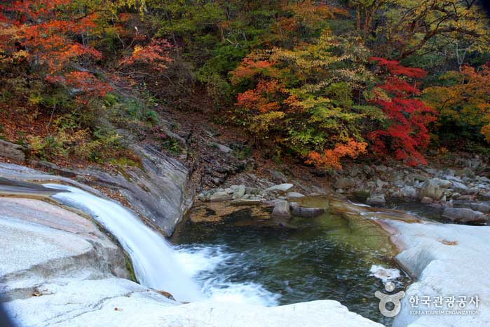 Tal mit Herbstlaub gefärbt - Inje-gun, Gangwon, Südkorea (https://codecorea.github.io)